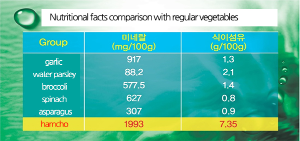 Comparison of nutritional composition between dasarong hamcho and common vegetables